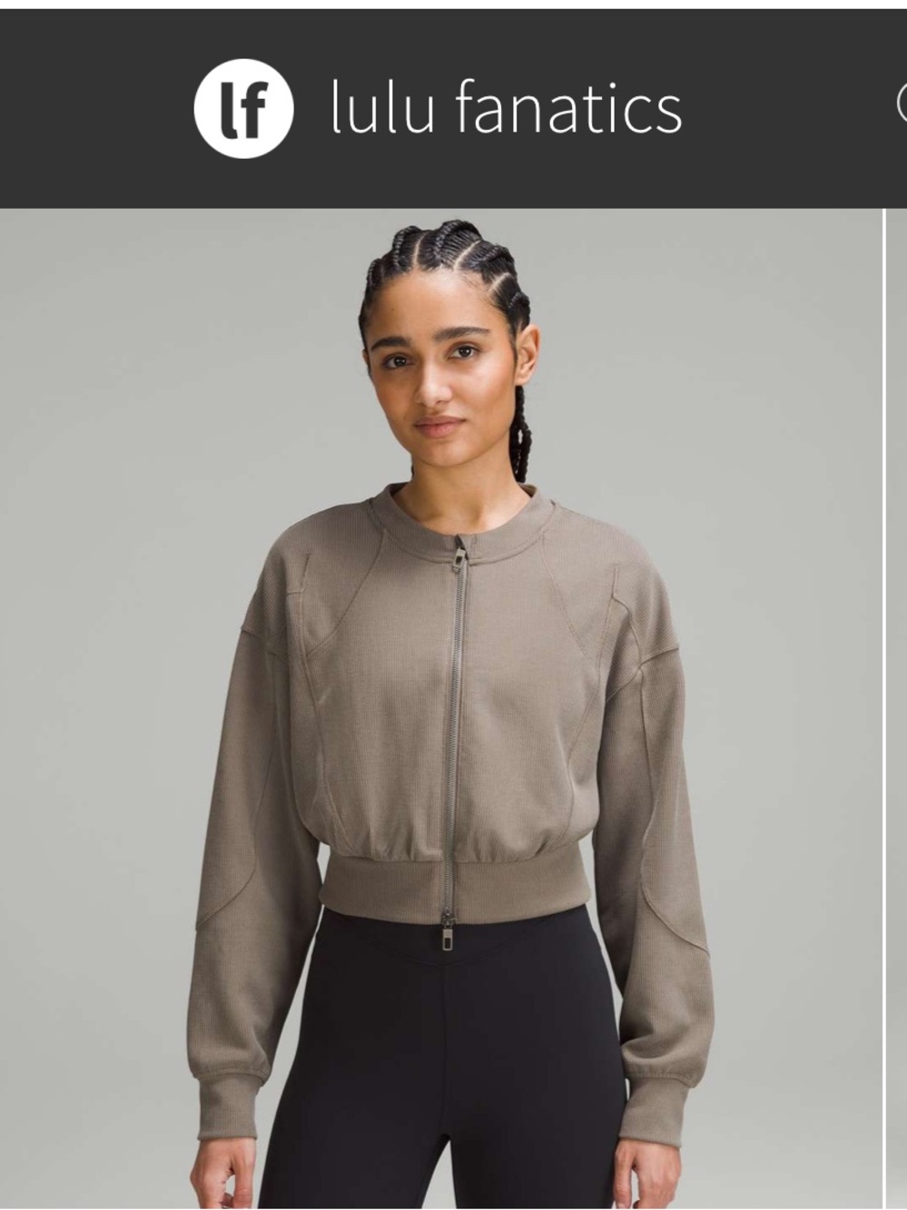 Lululemon Ribbed Softstreme Cropped Full Zip Jacket Sz 6 Nomad 714 - Picture 1 of 7